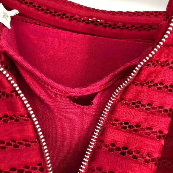 Maje Red Eyelet Trim Puffy Retro High Waist Knee Length Skirt 1 or S - Picture 14 of 16